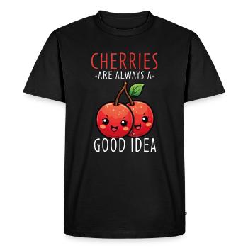 Cerises Kawaii - T-shirt Premium bio Homme - noir - Devant - Nico (187cm)