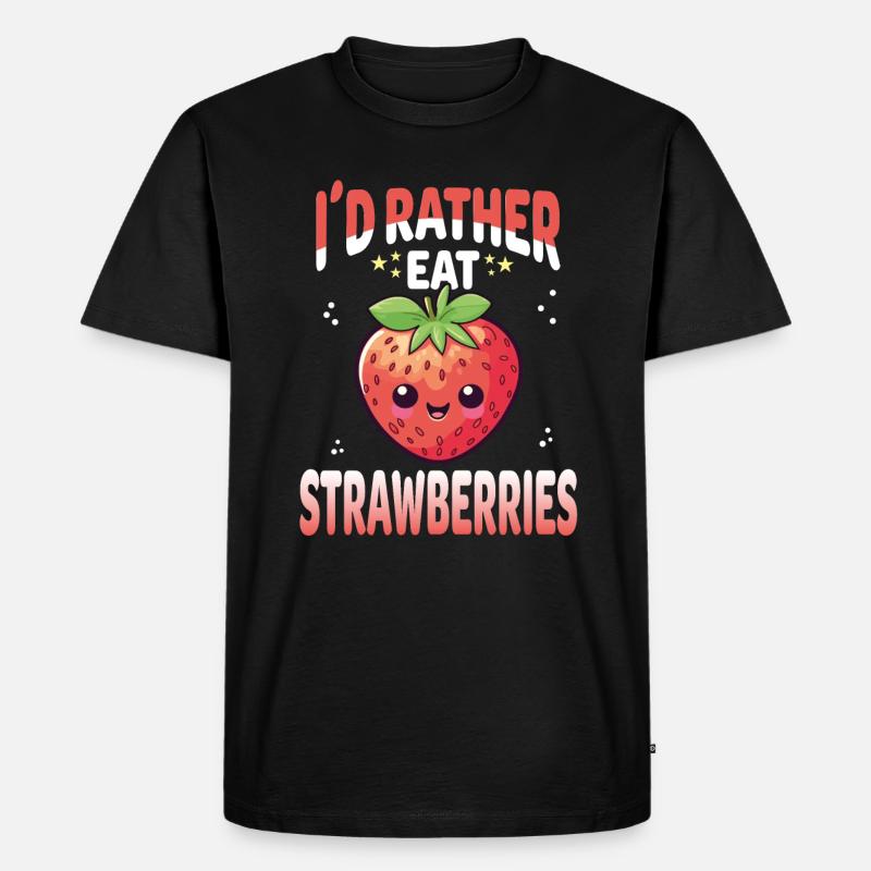 Erdbeeren Kawaii - Männer Premium Bio T-Shirt - Schwarz