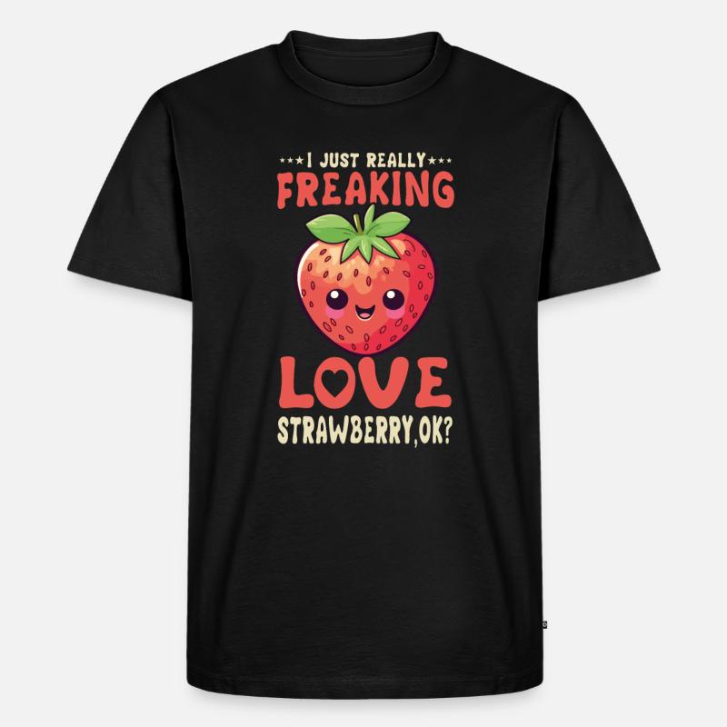 Erdbeere Kawaii - Männer Premium Bio T-Shirt - Schwarz