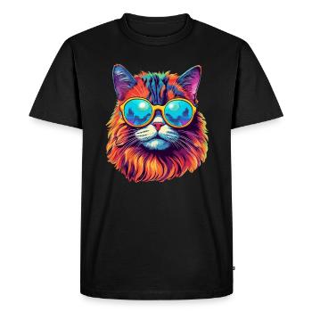 Cat Hippie 60s 70s - Men's Premium Organic T-Shirt - black - Front - Nico (187cm)