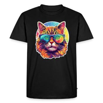 Cat Hippie 60s 70s - Men's Premium Organic T-Shirt - black - Front - Nico (187cm)