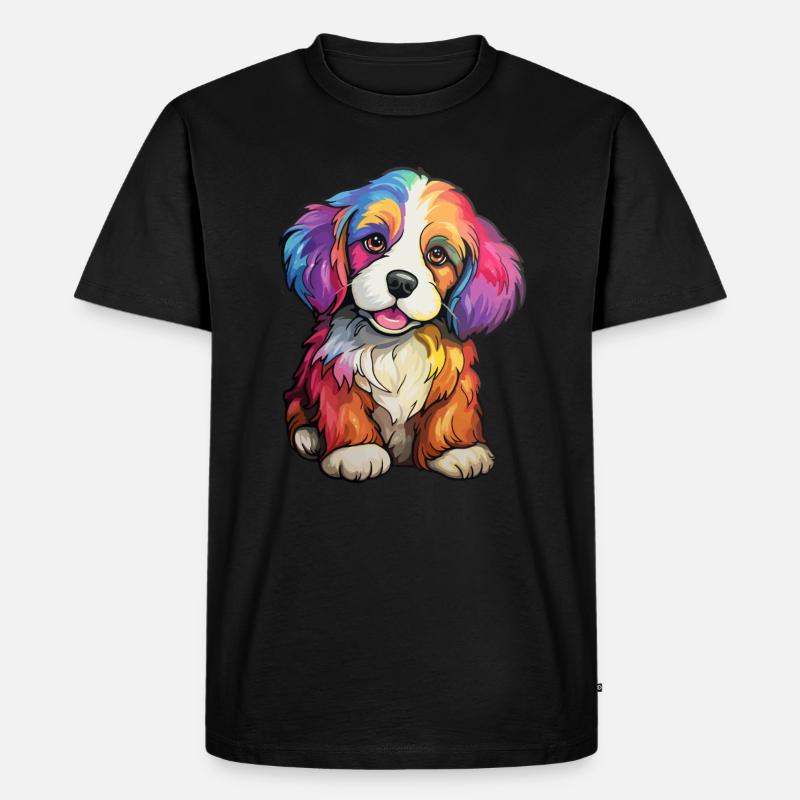 Welpe Hund Regenbogen - Männer Premium Bio T-Shirt - Schwarz