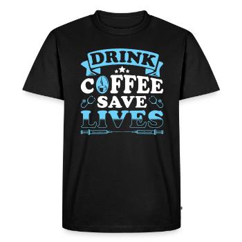 Une infirmière qui boit du café sauve des vies - T-shirt Premium bio Homme - noir - Devant - Nico (187cm)