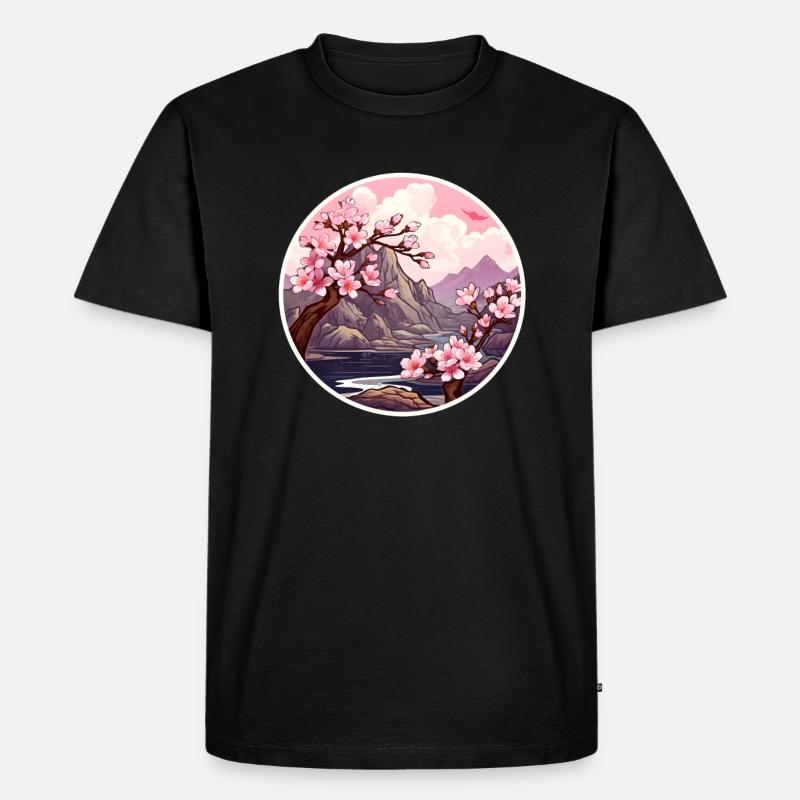 Kirschblütenbaum - Männer Premium Bio T-Shirt - Schwarz
