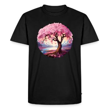 Cerisier en fleurs - T-shirt Premium bio Homme - noir - Devant - Nico (187cm)
