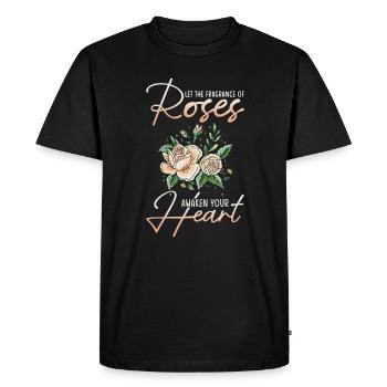 pétales de rose roses arôme de roseraie parfum de rose - T-shirt Premium bio Homme - noir - Devant - Nico (187cm)
