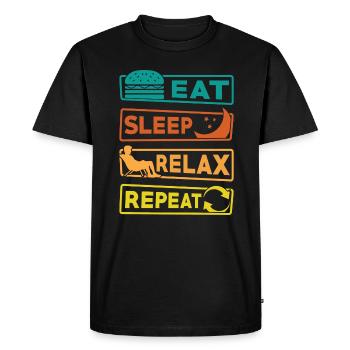 Eating, sleeping, relaxing, - Men's Premium Organic T-Shirt - black - Front - Nico (187cm)