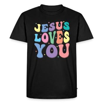 Jésus t’aime Groovy Vintage Christian - T-shirt Premium bio Homme - noir - Devant - Nico (187cm)