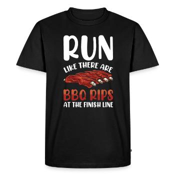 Ligne d’arrivée du marathonien de marathon Dire drôle - T-shirt Premium bio Homme - noir - Devant - Nico (187cm)