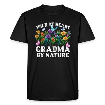 Grand-mère Fleur Sauvage Floral Nature Amour - T-shirt Premium bio Homme - noir - Devant - Nico (187cm)