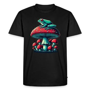 Grenouille mystique et champignon - T-shirt Premium bio Homme - noir - Devant - Nico (187cm)