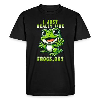 J’aime beaucoup les grenouilles, d’accord ? Grenouille mignonne - T-shirt Premium bio Homme - noir - Devant - Nico (187cm)