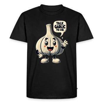 Amoureux de l’ail Jeu de mots sur l’ail Parlez-moi de l’ail - T-shirt Premium bio Homme - noir - Devant - Nico (187cm)