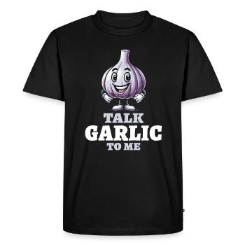 Amoureux de l’ail Jeu de mots sur l’ail Parlez-moi de l’ail - T-shirt Premium bio Homme - noir - Devant - Nico (187cm)