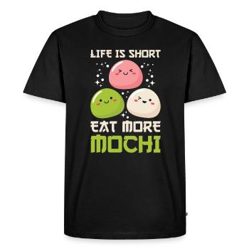 Chemise Kawaii Mochi Lover - La vie est courte Eat More - T-shirt Premium bio Homme - noir - Devant - Nico (187cm)
