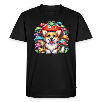 Cottagecore Corgi and Frog Fantasy Forest - Men's Premium Organic T-Shirt - black - Front - Nico (187cm)