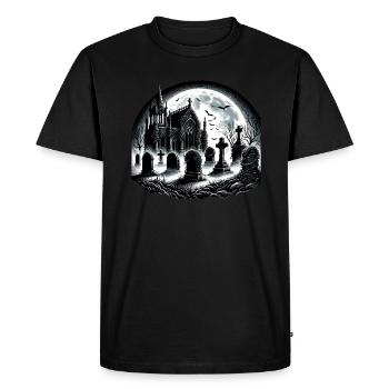 Cimetière gothique au clair de lune : scène de nuit étrange - T-shirt Premium bio Homme - noir - Devant - Nico (187cm)