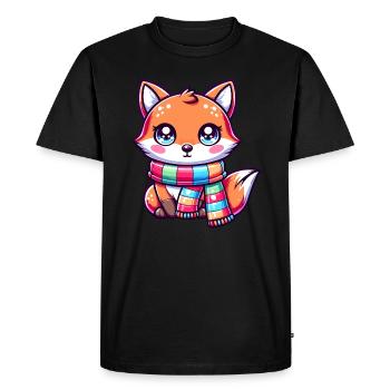 Renard mignon avec écharpe Fox Lover Kawaii Fox - T-shirt Premium bio Homme - noir - Devant - Nico (187cm)