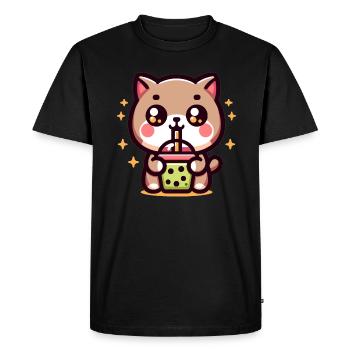 Cat Bubble Tea Boba Kawaii - Men's Premium Organic T-Shirt - black - Front - Nico (187cm)