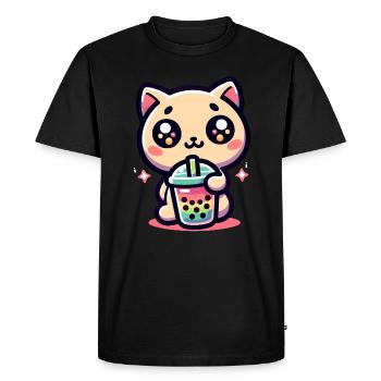 Cat Bubble Tea Boba Kawaii - Men's Premium Organic T-Shirt - black - Front - Nico (187cm)