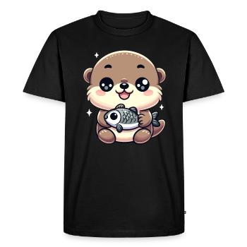 Loutre kawaii avec poisson Adorable Design - T-shirt Premium bio Homme - noir - Devant - Nico (187cm)
