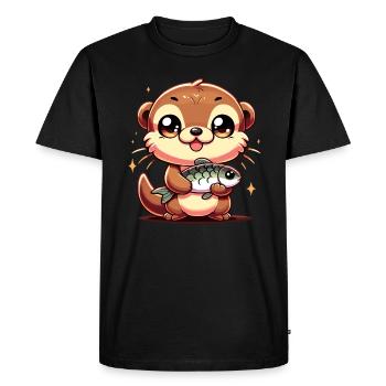 Kawaii Otter With Fish Artistic Design - Men's Premium Organic T-Shirt - black - Front - Nico (187cm)