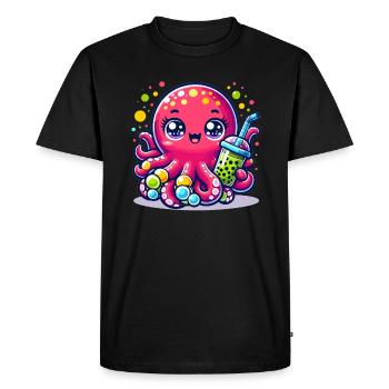 Kawaii Octopus With Bubble Tea Sea Ocean Boba Tea - Men's Premium Organic T-Shirt - black - Front - Nico (187cm)