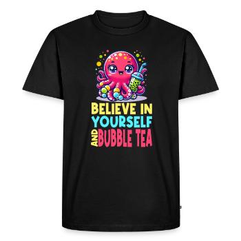 Kawaii Octopus Bubble Tea Believe In Yourself - Men's Premium Organic T-Shirt - black - Front - Nico (187cm)