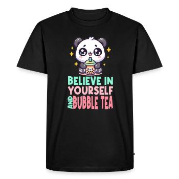 Kawaii Panda Bubble Tea Boba Drink Milk Tea Asian - Men's Premium Organic T-Shirt - black - Front - Nico (187cm)