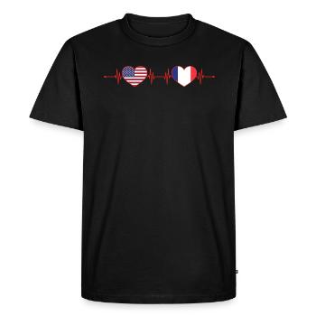 États-Unis France Heartbeat Drapeau américain français de coeur - T-shirt Premium bio Homme - noir - Devant - Nico (187cm)