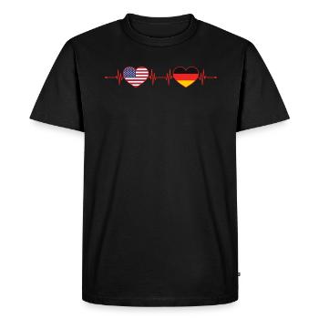 États-Unis Allemagne Heartbeat Drapeau de coeur allemand américain - T-shirt Premium bio Homme - noir - Devant - Nico (187cm)