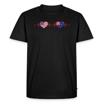États-Unis Australie Heartbeat Cœur australien américain - T-shirt Premium bio Homme - noir - Devant - Nico (187cm)