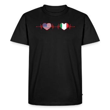 États-Unis Italie Heartbeat Cœur Américain Italien - T-shirt Premium bio Homme - noir - Devant - Nico (187cm)