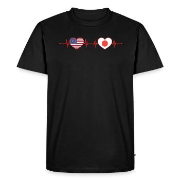 États-Unis Japon Heartbeat Cœur Américain Japonais - T-shirt Premium bio Homme - noir - Devant - Nico (187cm)