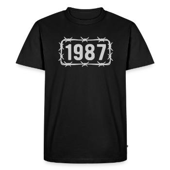 Anniversaire Vintage 1987 fil de fer barbelé - T-shirt Premium bio Homme - noir - Devant - Nico (187cm)