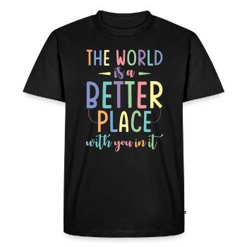 Le monde est plus beau avec toi - T-shirt Premium bio Homme - noir - Devant - Nico (187cm)