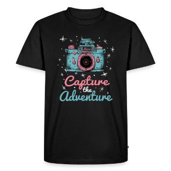 Capture The Adventure - Camera and Stars - Men's Premium Organic T-Shirt - black - Front - Nico (187cm)