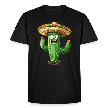 Funny cactus with fiery sombrero - Men's Premium Organic T-Shirt - black - Front - Nico (187cm)