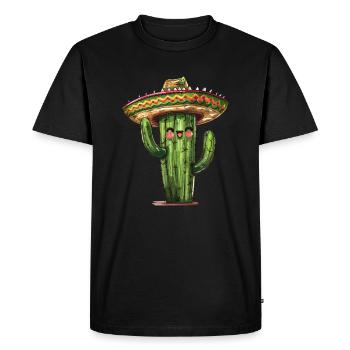 Funny cactus with sombrero - Men's Premium Organic T-Shirt - black - Front - Nico (187cm)