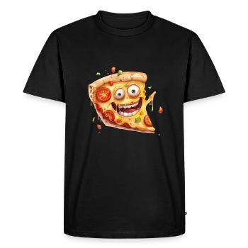 Funny Pizza Slice With Face - Men's Premium Organic T-Shirt - black - Front - Nico (187cm)