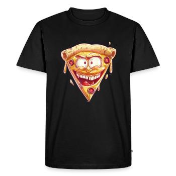 Crazy Pizza With Funny Face - Men's Premium Organic T-Shirt - black - Front - Nico (187cm)