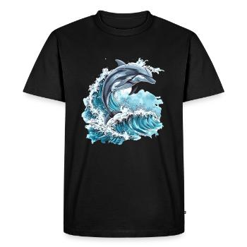 Dolphin Surrounded by Ocean Waves - Men's Premium Organic T-Shirt - black - Front - Nico (187cm)
