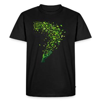 Green Leaf Swirl and Hand Motif - Men's Premium Organic T-Shirt - black - Front - Nico (187cm)