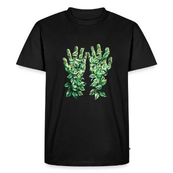 Feuilles vertes à la main contour Nature Motif - T-shirt Premium bio Homme - noir - Devant - Nico (187cm)