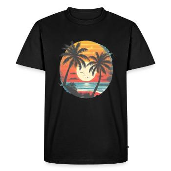 Coucher de soleil d’été Silhouette de palmiers - T-shirt Premium bio Homme - noir - Devant - Nico (187cm)