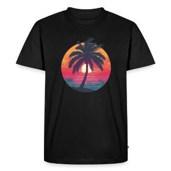 Lever du soleil palmiers rétro cercle - T-shirt Premium bio Homme - noir - Devant - Nico (187cm)