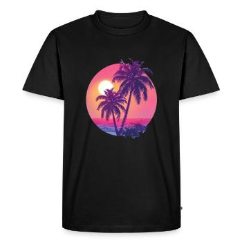 Tropical sunset with palm trees - Men's Premium Organic T-Shirt - black - Front - Nico (187cm)