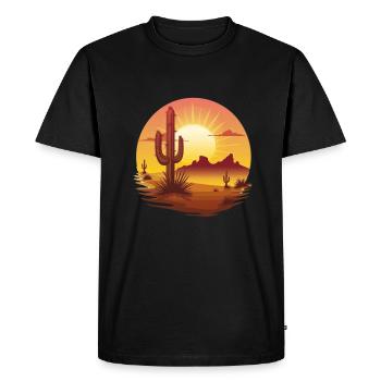 Paysage désertique de cactus au coucher du soleil - T-shirt Premium bio Homme - noir - Devant - Nico (187cm)