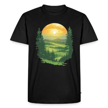 Sunrise in the green forest - Men's Premium Organic T-Shirt - black - Front - Nico (187cm)