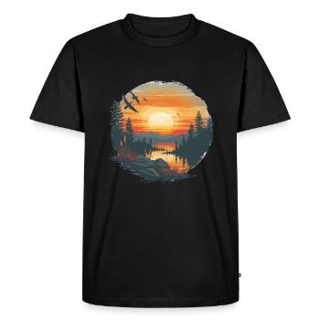 Sunset Mountains And Forest Scene - Men's Premium Organic T-Shirt - black - Front - Nico (187cm)